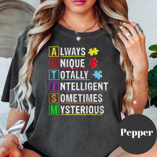 Autism Awareness Shirt, Comfort Colors® Shirt, Puzzle Piece Graphic Tee, Acronym Support Shirt, Neurodiversity Shirt, Inclusive Message Tee