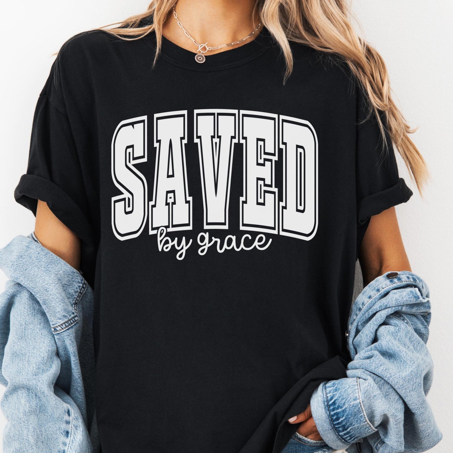Saved by Grace Comfort Colors® Shirt, Christian Graphic Tee for Women, Faith Based Shirt, Bible Verse Shirt, Spiritual Gift for Her