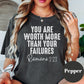 Worth More Than Failures Comfort Colors® Shirt, Romans 3:23 Christian Tee, Inspirational Bible Verse Shirt, Grace and Redemption Faith Tee