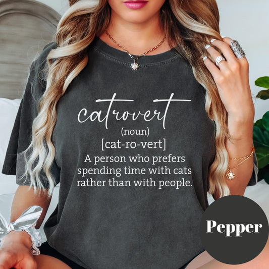 Catrovert Definition Comfort Colors® Shirt, Funny Cat Lover Tee, Introvert with Cats Shirt, Cat Person Gift, Anti Social Cat Mom Shirt
