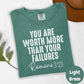 Worth More Than Failures Comfort Colors® Shirt, Romans 3:23 Christian Tee, Inspirational Bible Verse Shirt, Grace and Redemption Faith Tee