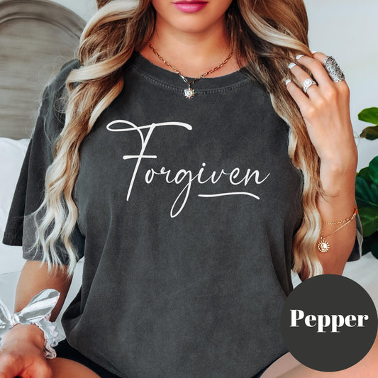 Forgiven Comfort Colors® Shirt, Minimalist Christian Tee, Grace and Redemption Shirt, Faith Graphic Tee for Women, Jesus Forgives Shirt