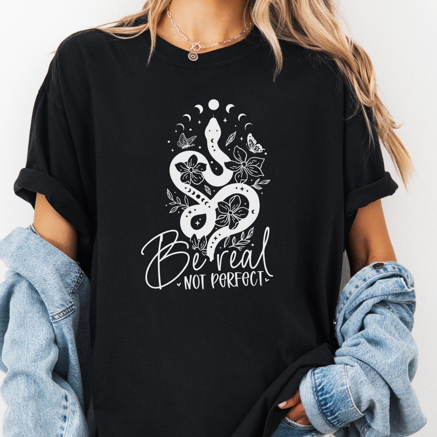 Be Real Not Perfect Comfort Colors® Shirt, Snake Floral Graphic Tee, Self Love Shirt for Women, Imperfection Quote Shirt, Empowerment Tee