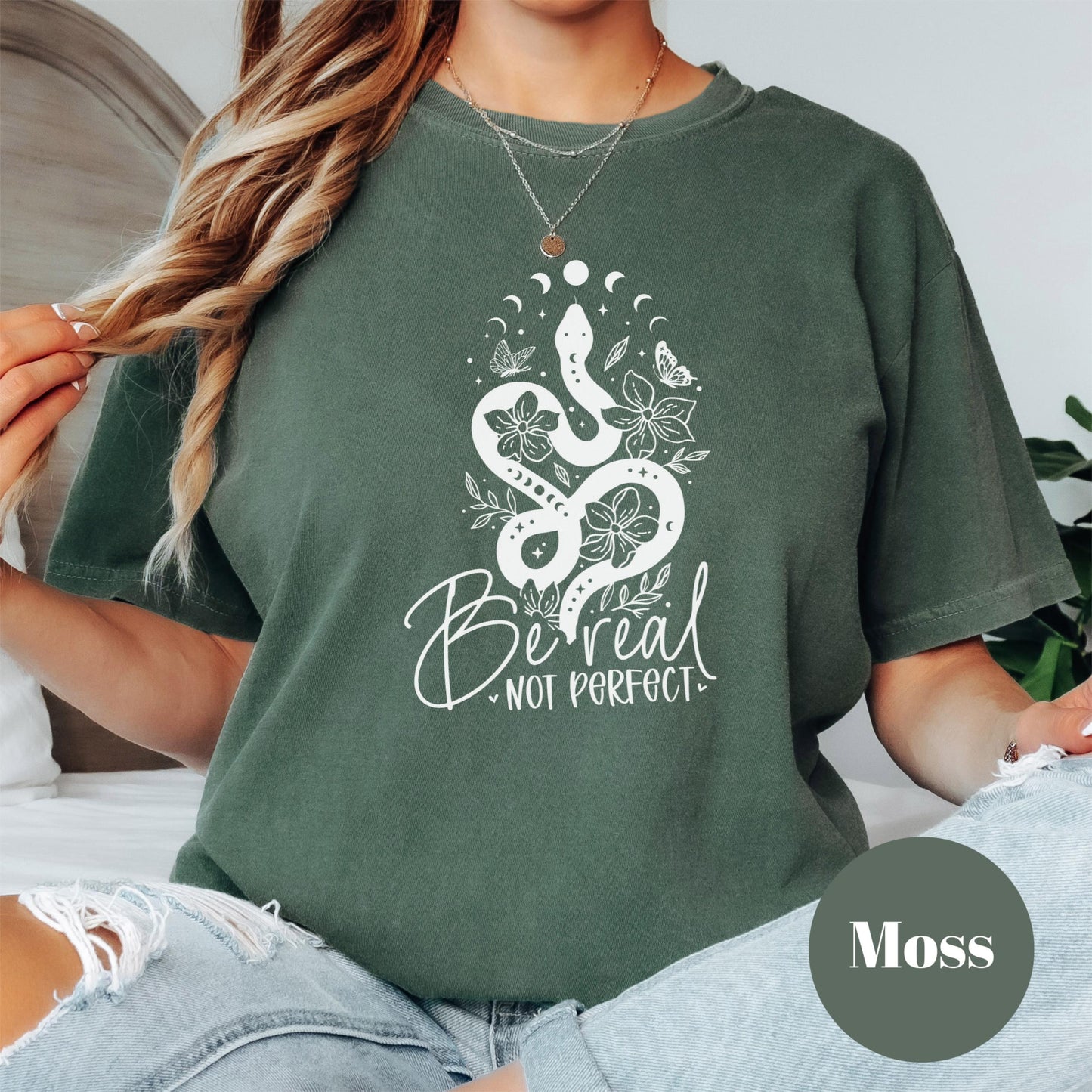 Be Real Not Perfect Comfort Colors® Shirt, Snake Floral Graphic Tee, Self Love Shirt for Women, Imperfection Quote Shirt, Empowerment Tee