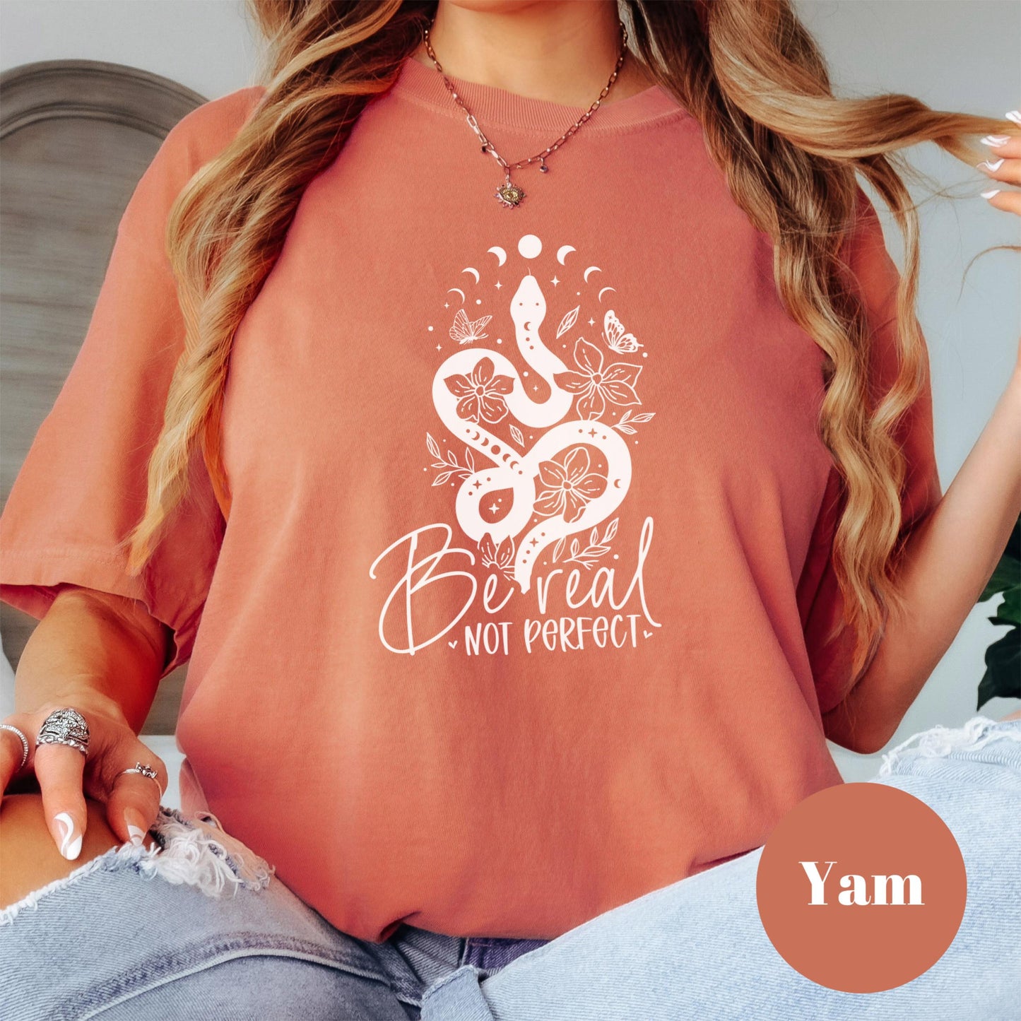 Be Real Not Perfect Comfort Colors® Shirt, Snake Floral Graphic Tee, Self Love Shirt for Women, Imperfection Quote Shirt, Empowerment Tee