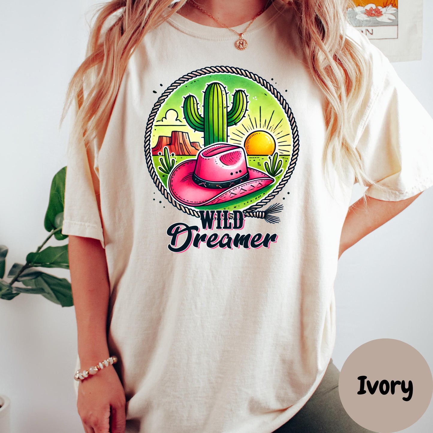 Wild Dreamer Comfort Colors® Shirt, Western Cowgirl Desert Tee, Colorful Sunset Shirt, Cactus and Pink Hat Shirt, Boho Country Gift Tee