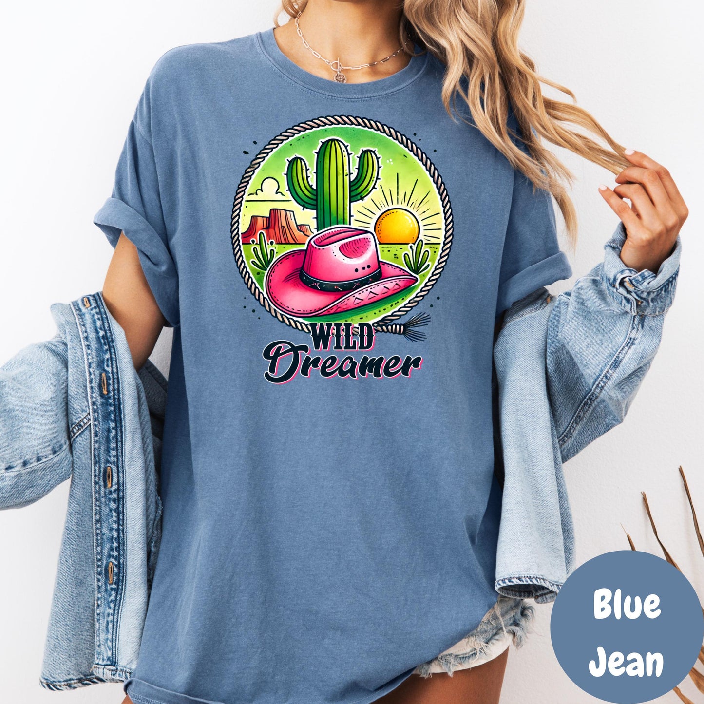 Wild Dreamer Comfort Colors® Shirt, Western Cowgirl Desert Tee, Colorful Sunset Shirt, Cactus and Pink Hat Shirt, Boho Country Gift Tee