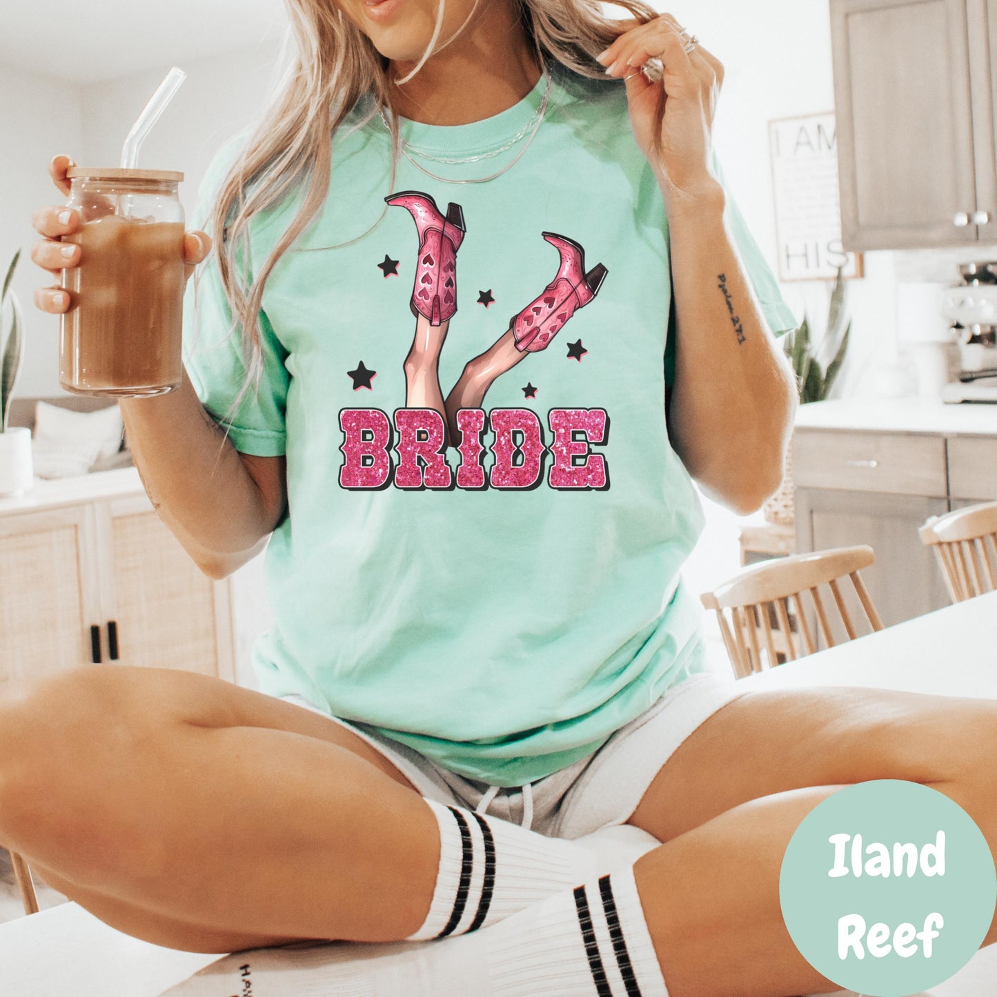 Boots Up Bride Comfort Colors® Shirt, Pink Glitter Cowgirl Bride Tee, Western Bachelorette Party Shirt, Fun Country Wedding Bride Shirt