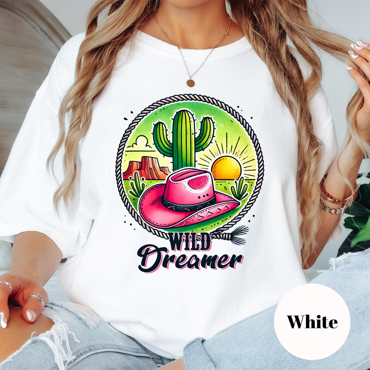 Wild Dreamer Comfort Colors® Shirt, Western Cowgirl Desert Tee, Colorful Sunset Shirt, Cactus and Pink Hat Shirt, Boho Country Gift Tee