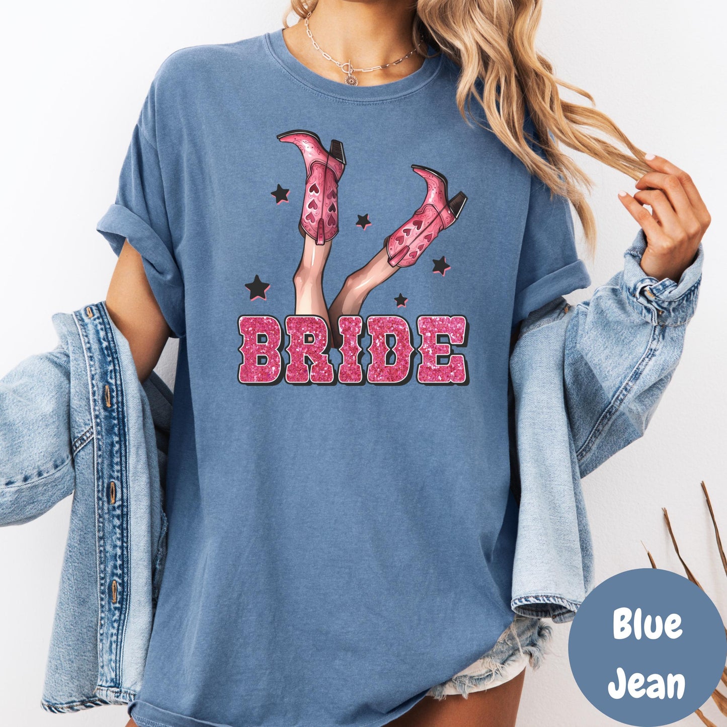 Boots Up Bride Comfort Colors® Shirt, Pink Glitter Cowgirl Bride Tee, Western Bachelorette Party Shirt, Fun Country Wedding Bride Shirt