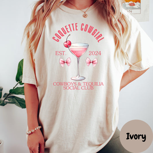 Coquette Cowgirl Comfort Colors® Shirt, Cowboys and Tequila Shirt, Western Graphic Tee, Rodeo Bachelorette Shirt, Flirty Country Girl Shirt