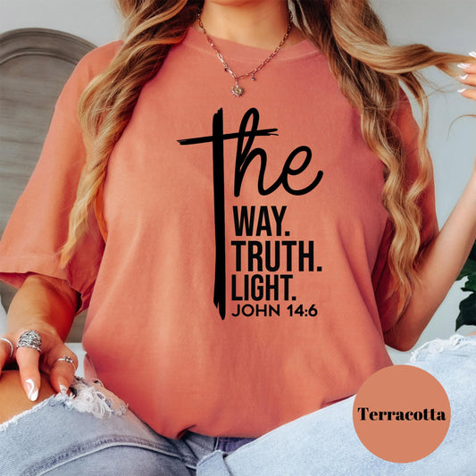 John 14:6 Comfort Colors® Shirt, The Way The Truth The Light Christian Tee, Bible Verse Faith Shirt, Scripture Shirt, Religious Gift Tee