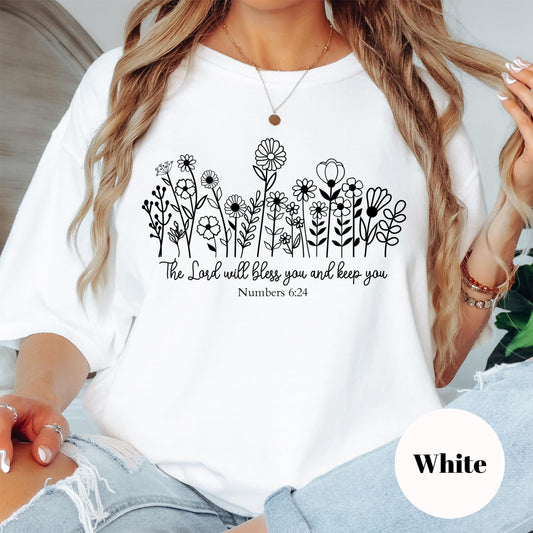 6:24 Bible Verse Shirt, Comfort Colors® Shirt, The Lord Bless You Tee, Christian Floral Shirt, Scripture Shirt, Faith-Based Gift for Her
