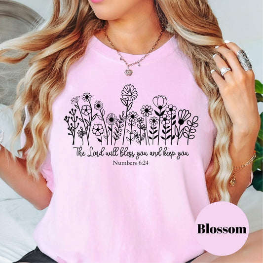 6:24 Bible Verse Shirt, Comfort Colors® Shirt, The Lord Bless You Tee, Christian Floral Shirt, Scripture Shirt, Faith-Based Gift for Her