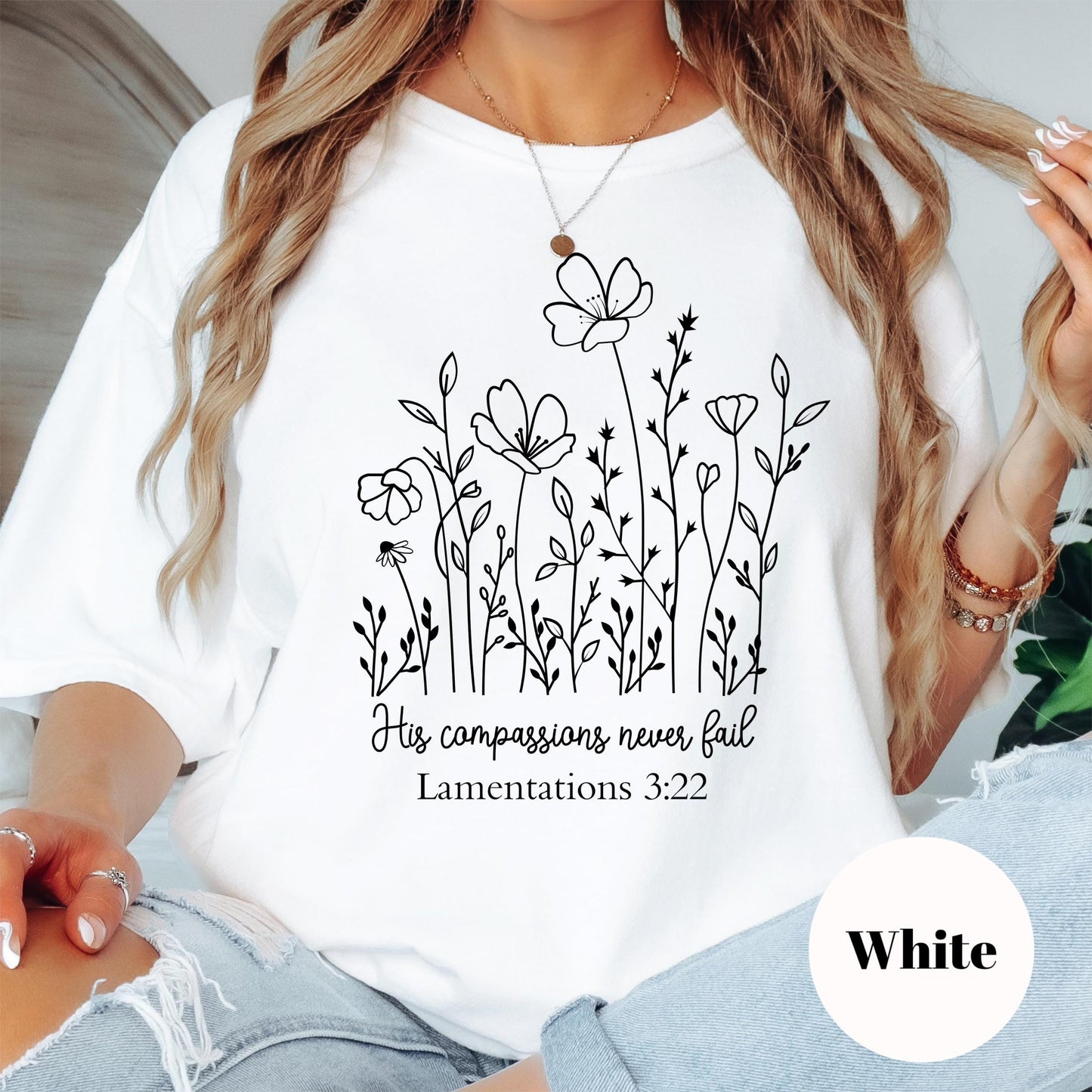 Lamentations 3:22 Bible Verse Shirt, Comfort Colors® Shirt, His Compassions Never Fail Tee, Christian Floral Shirt, Faith-Based Gift for Her
