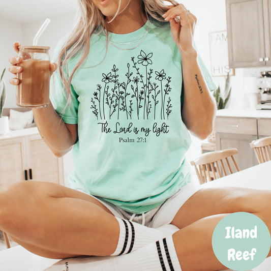 Psalm 27:1 Bible Verse Shirt, Comfort Colors® Shirt, The Lord is My Light Tee, Christian Floral Shirt, Scripture Shirt, Faith Gift for Her