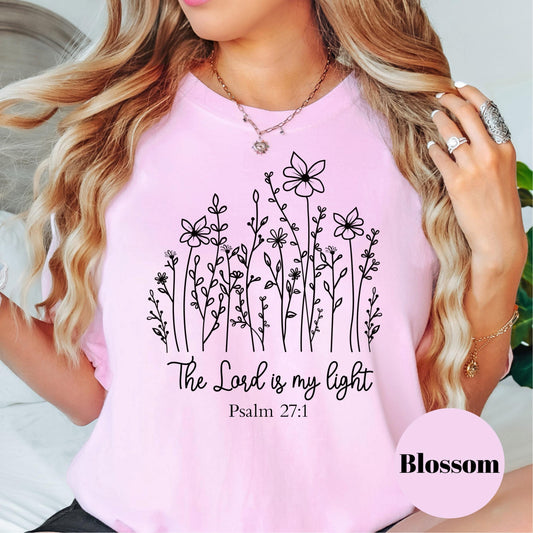 Psalm 27:1 Bible Verse Shirt, Comfort Colors® Shirt, The Lord is My Light Tee, Christian Floral Shirt, Scripture Shirt, Faith Gift for Her
