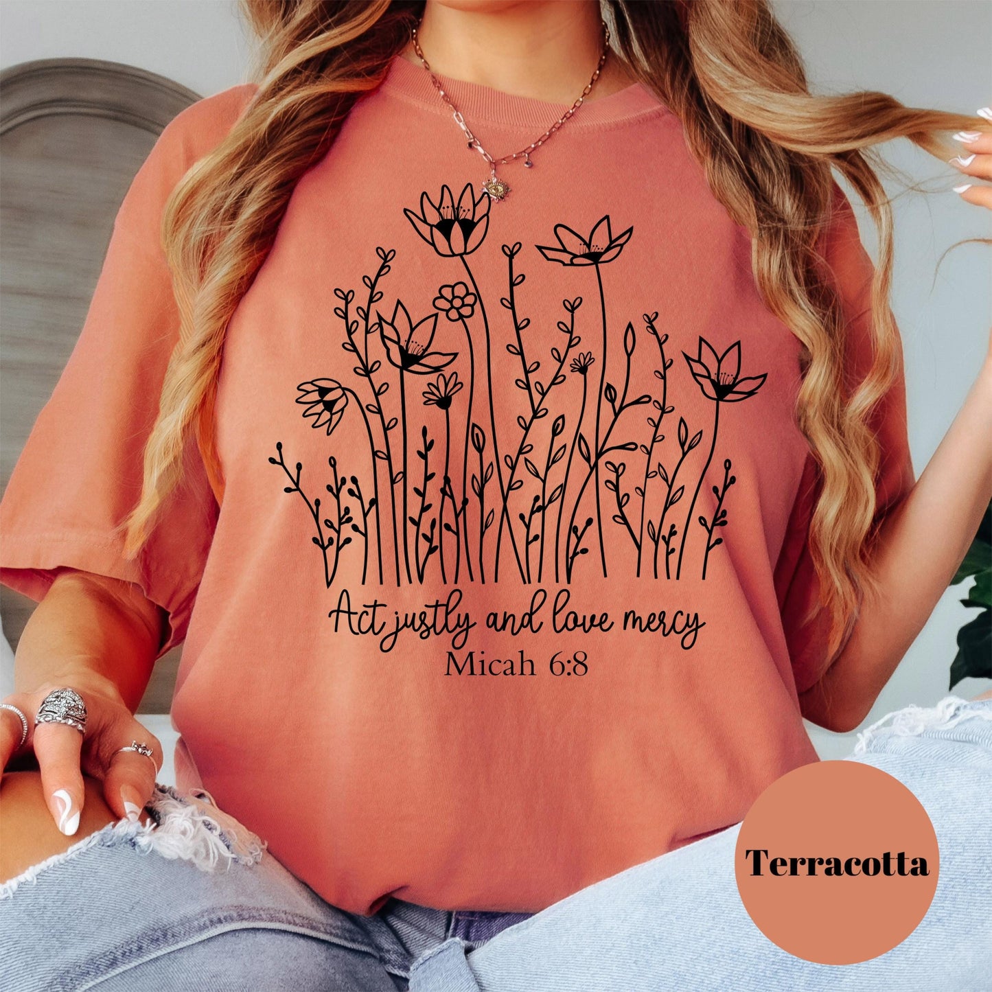 Micah 6:8 Bible Verse Shirt, Comfort Colors® Shirt, Christian Floral tee, Faith-Based Tee, Inspirational Scripture top, Religious Gift