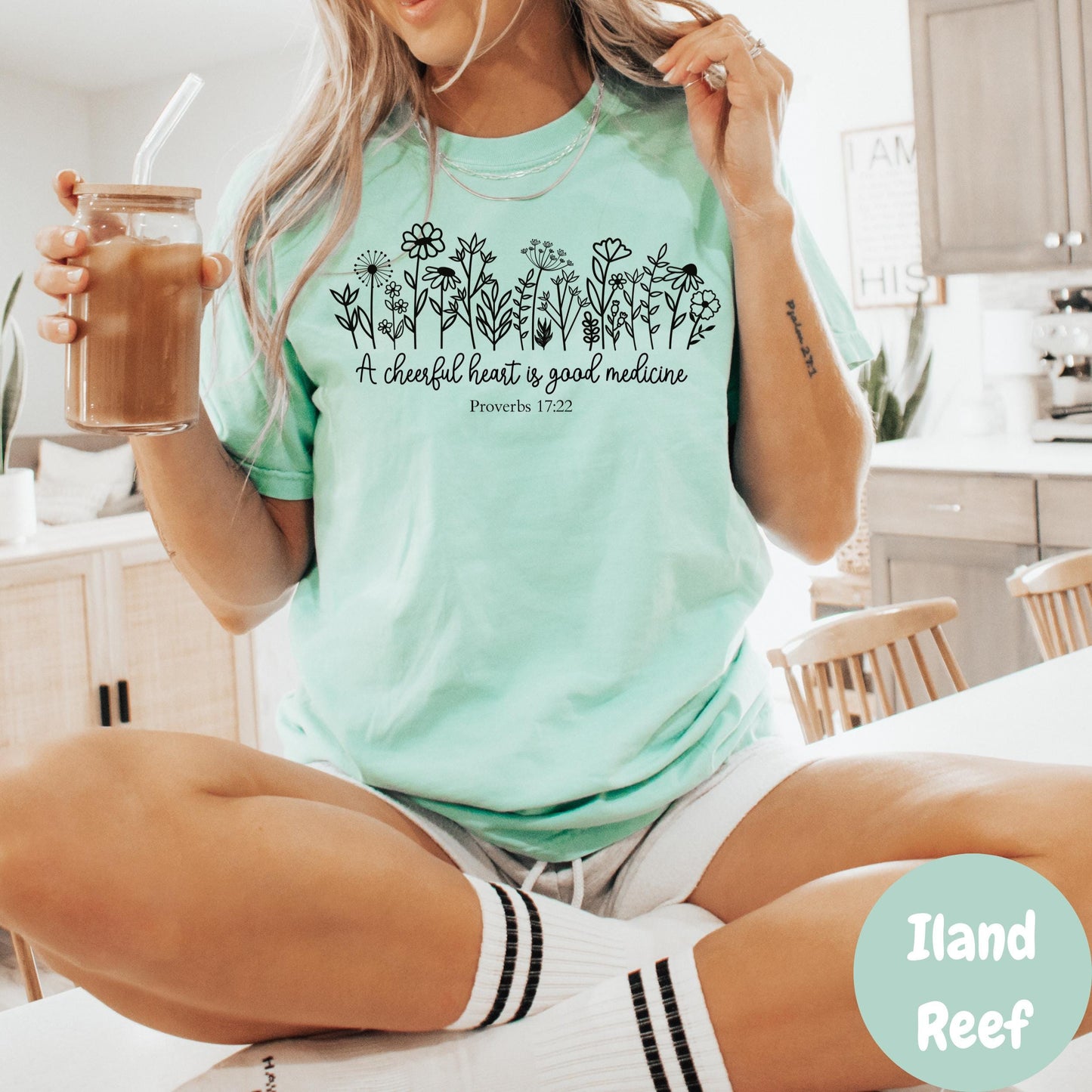 Cheerful Heart Proverbs 17:22 Shirt, Floral Comfort Colors® Shirt, Bible Verse Shirt, Christian Gift for Her, Faith Shirt, Inspirational Tee