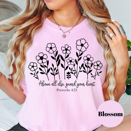 Guard Your Heart Proverbs 4:23 Shirt, Floral Comfort Colors® Shirt, Christian Shirt for Women, Bible Verse Tee, Faith Shirt, Scripture Gift