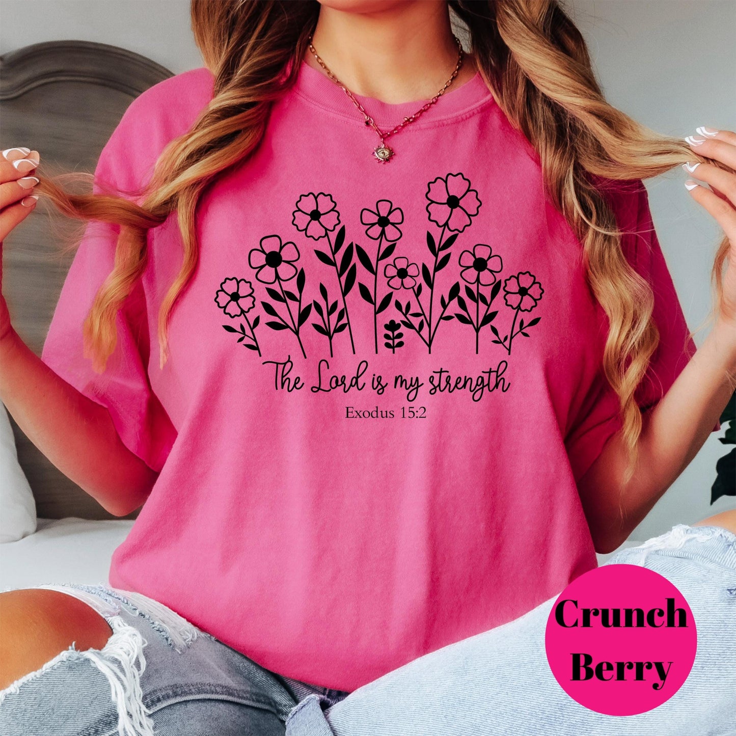The Lord is My Strength Shirt, Comfort Colors® Christian Tee, Psalm 28:7 Shirt, Floral Bible Verse Shirt, Inspirational Faith Gift