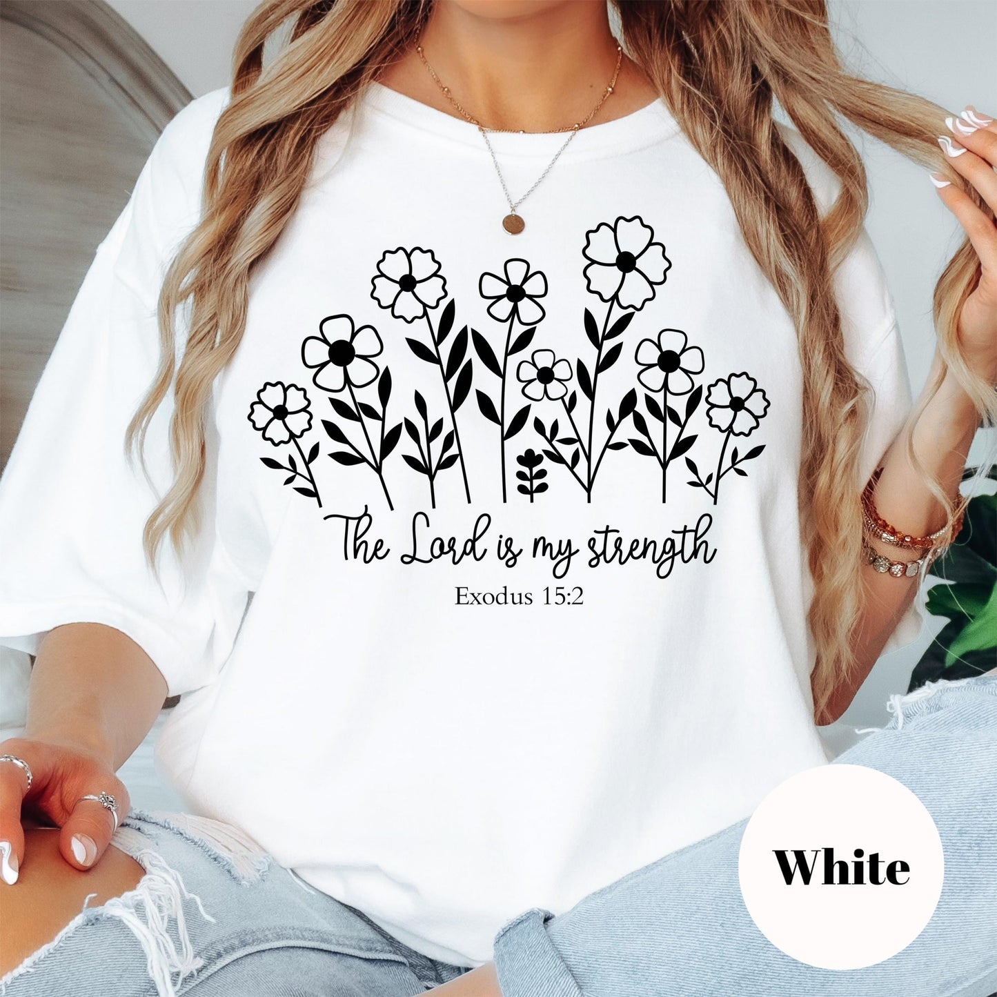 The Lord is My Strength Shirt, Comfort Colors® Christian Tee, Psalm 28:7 Shirt, Floral Bible Verse Shirt, Inspirational Faith Gift