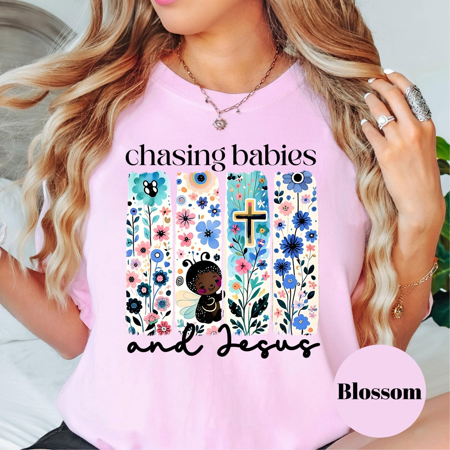 Chasing Babies and Jesus Shirt, Comfort Colors® Christian Mom Shirt, Faith-Based Mama Tee, Floral Jesus Shirt, Toddler Mom Life Shirt