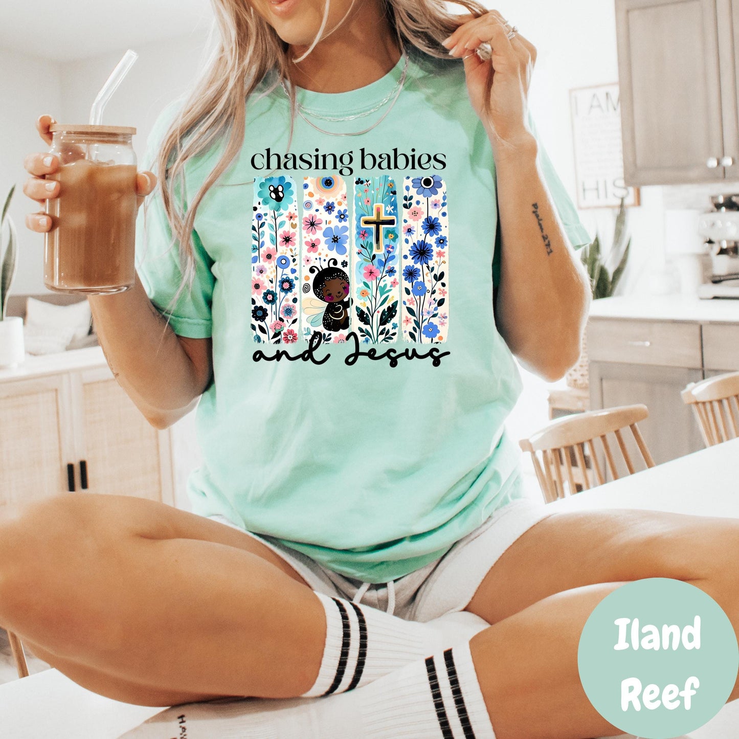 Chasing Babies and Jesus Shirt, Comfort Colors® Christian Mom Shirt, Faith-Based Mama Tee, Floral Jesus Shirt, Toddler Mom Life Shirt