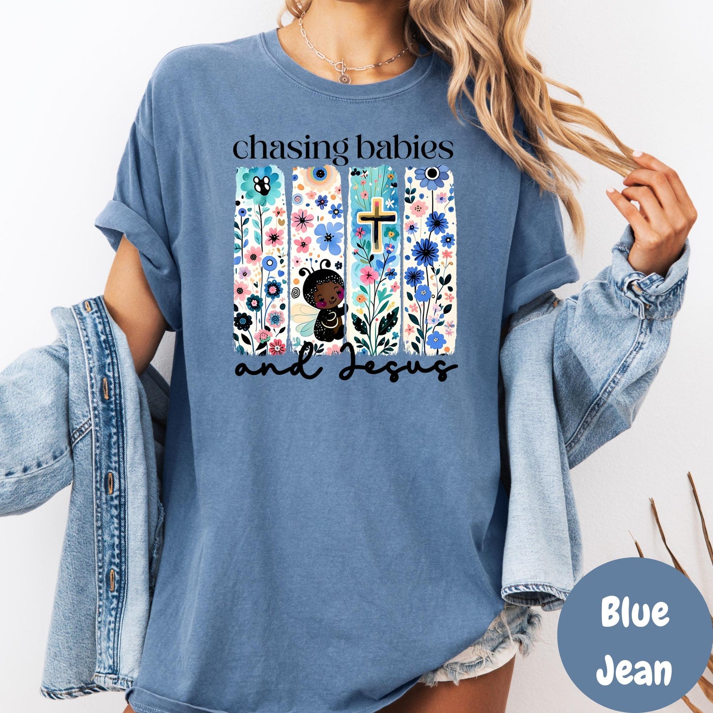 Chasing Babies and Jesus Shirt, Comfort Colors® Christian Mom Shirt, Faith-Based Mama Tee, Floral Jesus Shirt, Toddler Mom Life Shirt