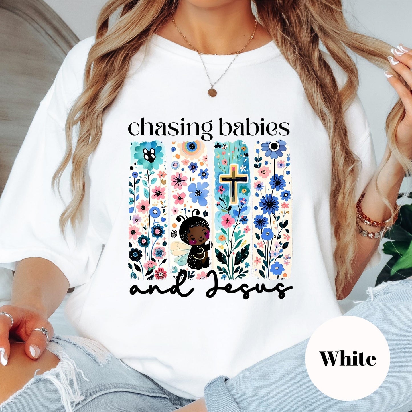 Chasing Babies and Jesus Shirt, Comfort Colors® Christian Mom Shirt, Faith-Based Mama Tee, Floral Jesus Shirt, Toddler Mom Life Shirt