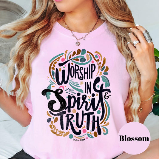 Worship in Spirit & Truth Shirt, Comfort Colors® John 4:24 Tee, Christian Retro Style Shirt, Bible Verse Shirt for Women, Faith T-Shirt Gift