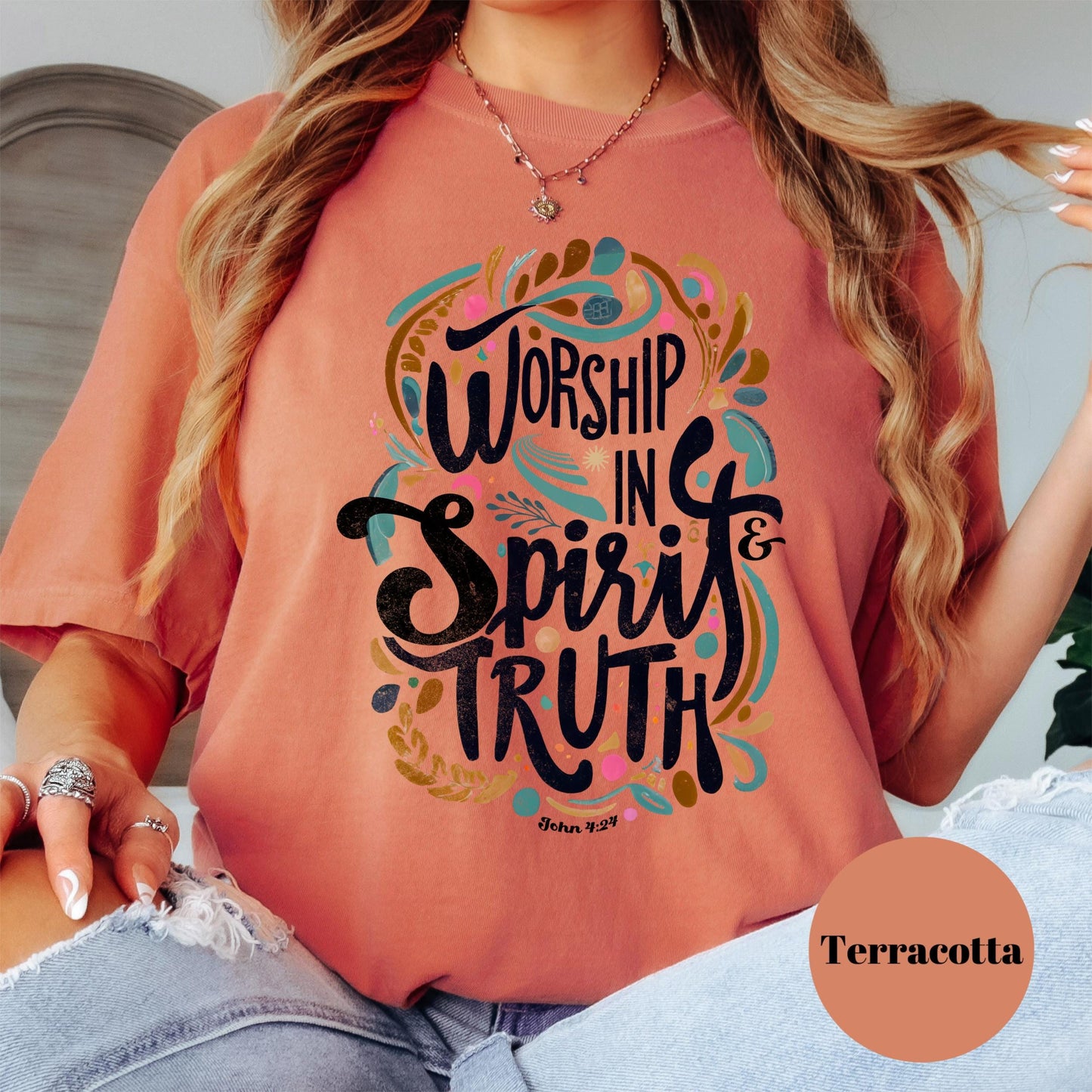 Worship in Spirit & Truth Shirt, Comfort Colors® John 4:24 Tee, Christian Retro Style Shirt, Bible Verse Shirt for Women, Faith T-Shirt Gift