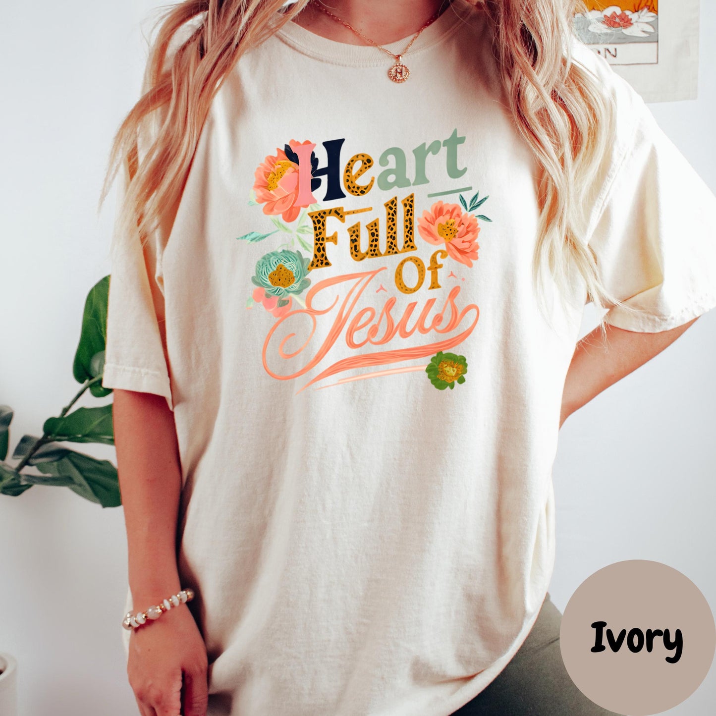 Heart Full of Jesus Shirt, Comfort Colors® Christian Floral Tee, Retro Faith Shirt for Women, Spiritual Encouragement Shirt, Jesus Lover Tee