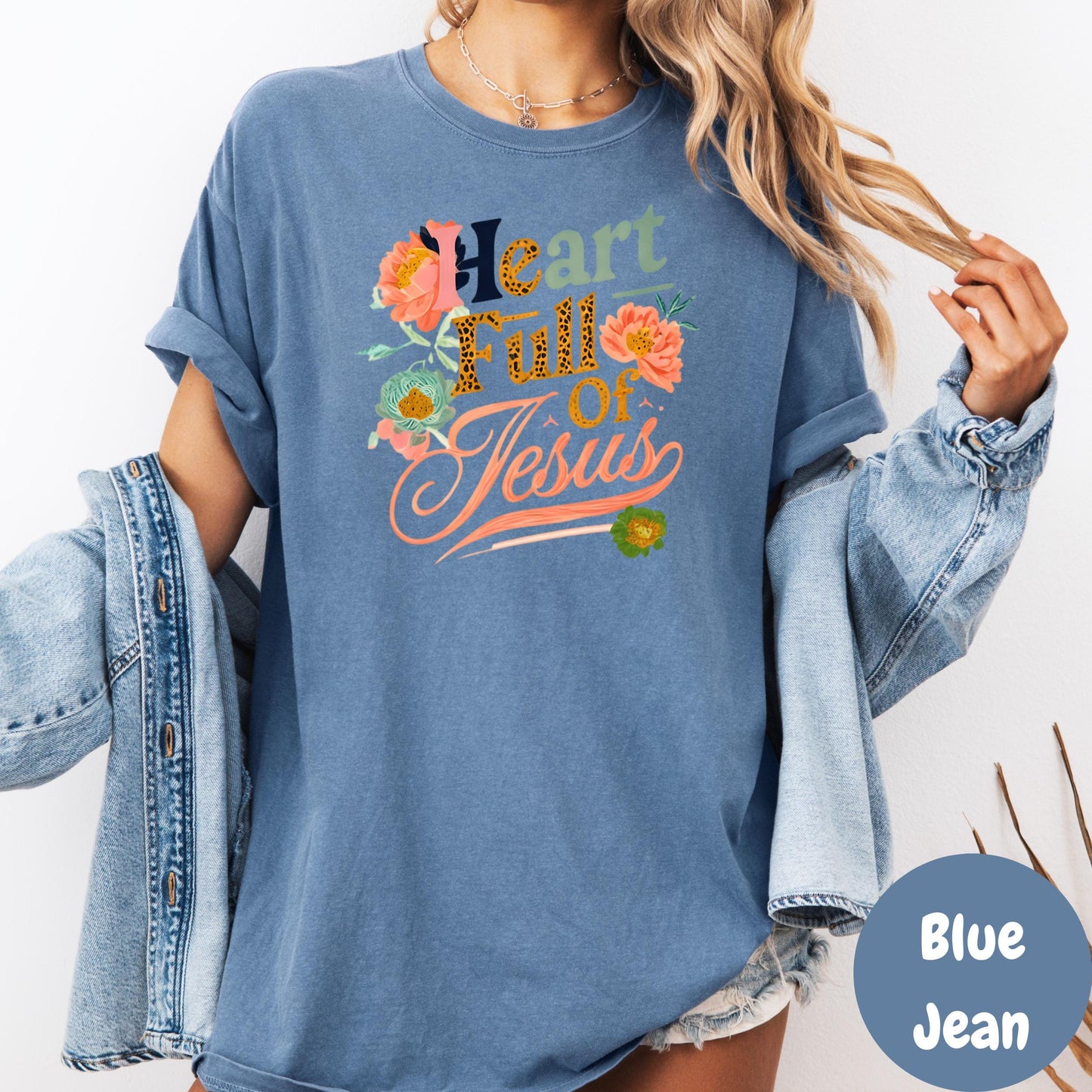 Heart Full of Jesus Shirt, Comfort Colors® Christian Floral Tee, Retro Faith Shirt for Women, Spiritual Encouragement Shirt, Jesus Lover Tee