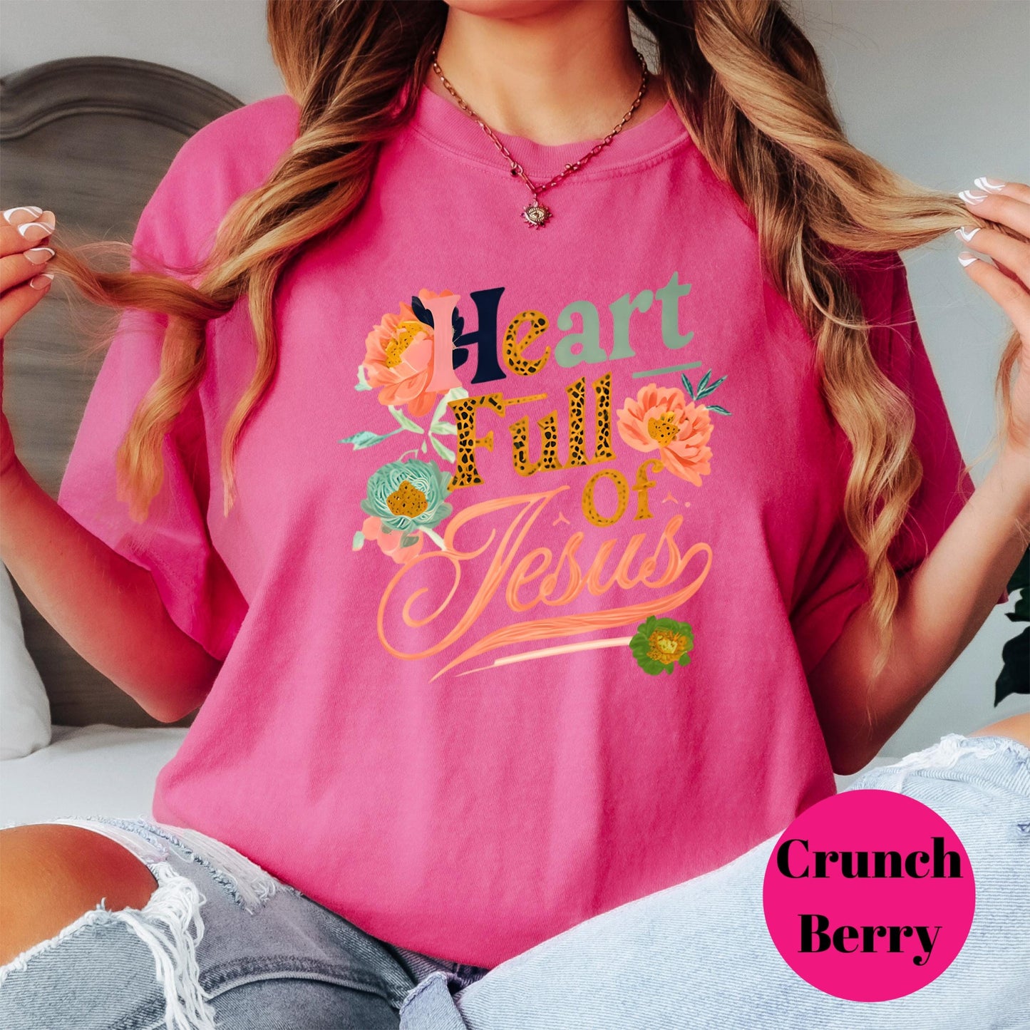 Heart Full of Jesus Shirt, Comfort Colors® Christian Floral Tee, Retro Faith Shirt for Women, Spiritual Encouragement Shirt, Jesus Lover Tee
