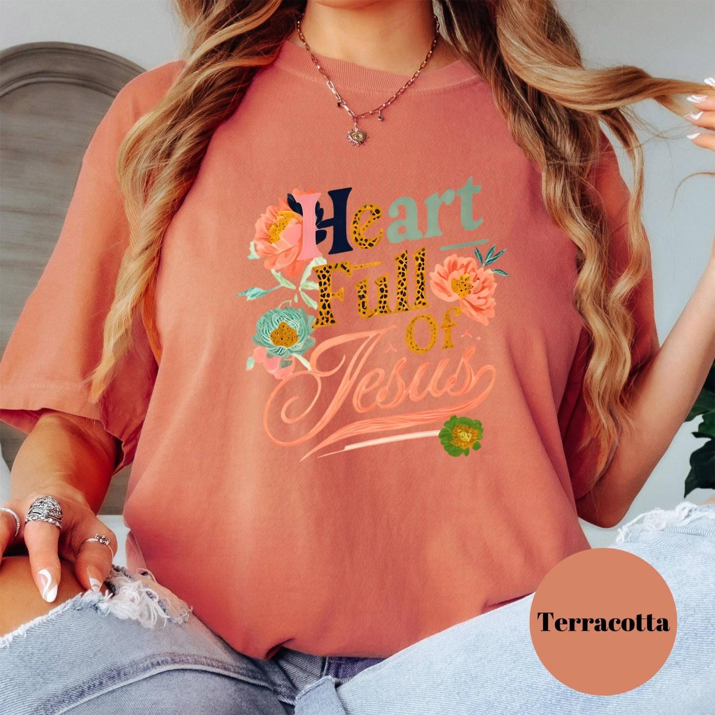 Heart Full of Jesus Shirt, Comfort Colors® Christian Floral Tee, Retro Faith Shirt for Women, Spiritual Encouragement Shirt, Jesus Lover Tee