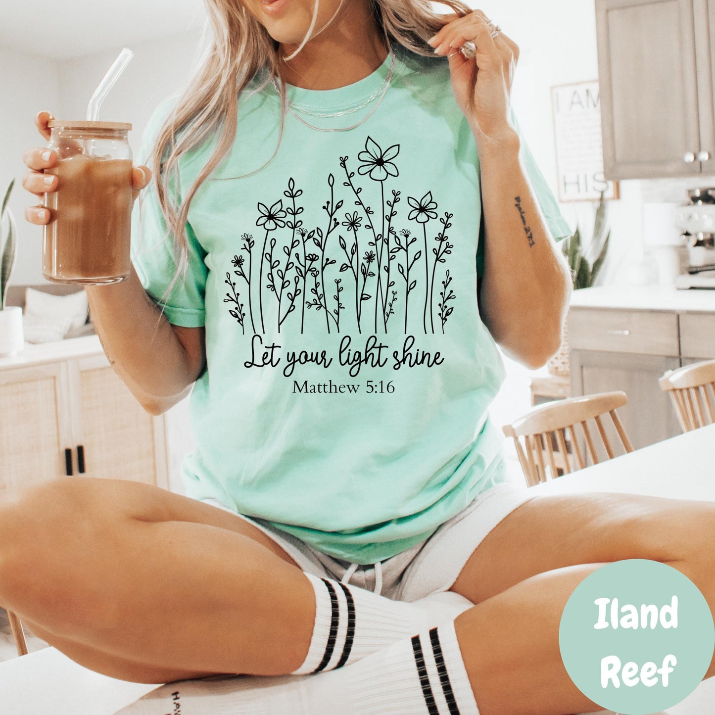 Let Your Light Shine Shirt, Matthew 5:16 Comfort Colors® Shirt, Christian Floral Tee, Scripture Shirt for Women, Faith Encouragement Gift