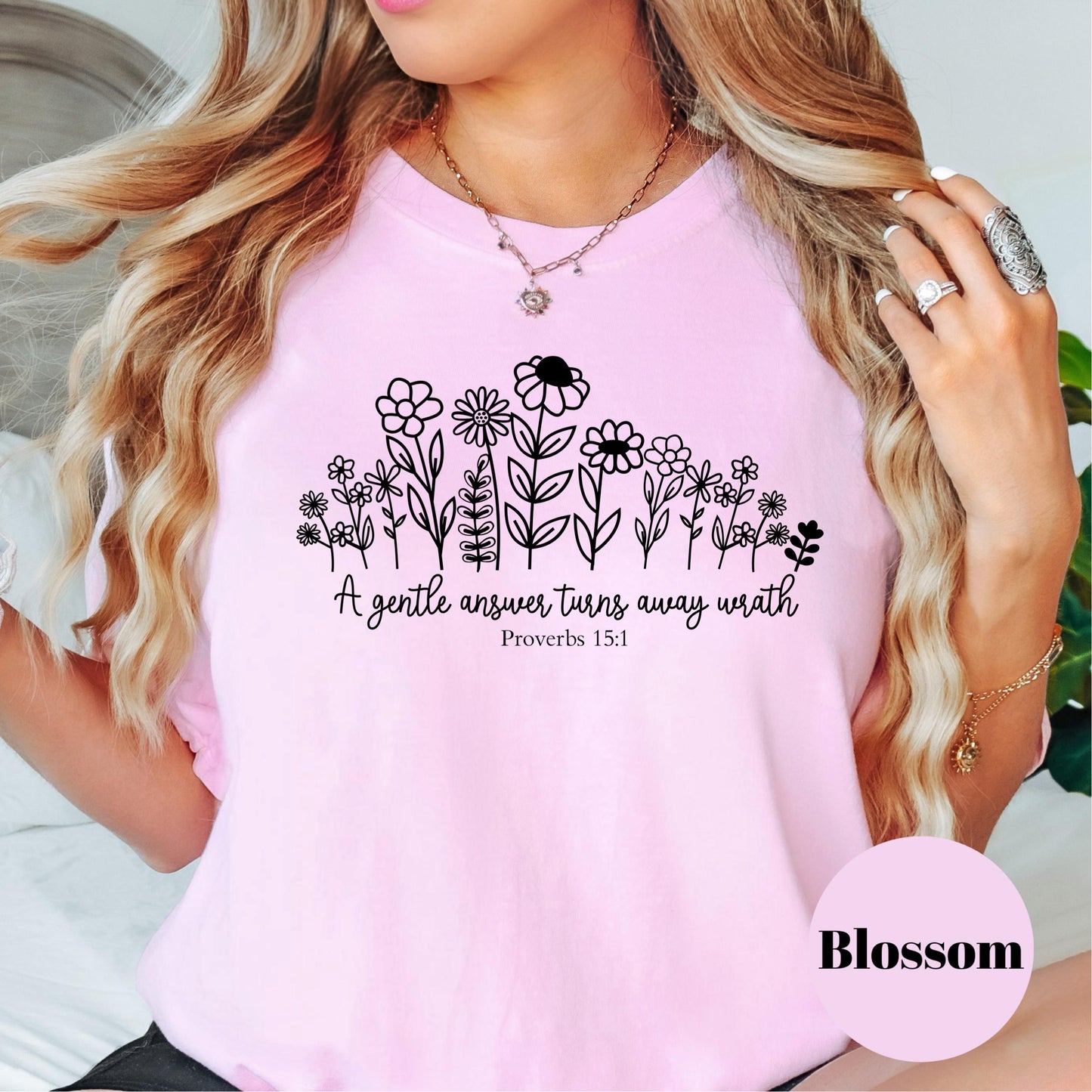 Gentle Answer Proverbs 15:1 Shirt, Comfort Colors® Christian Floral Tee, Scripture Shirt for Women, Soft Faith Shirt, Bible Verse Gift