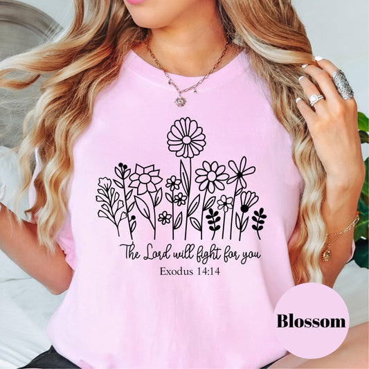 The Lord Will Fight for You Shirt, Exodus 14:14 Comfort Colors® Shirt, Christian Tee, Bible Verse Shirt for Women, Faith Encouragement Tee