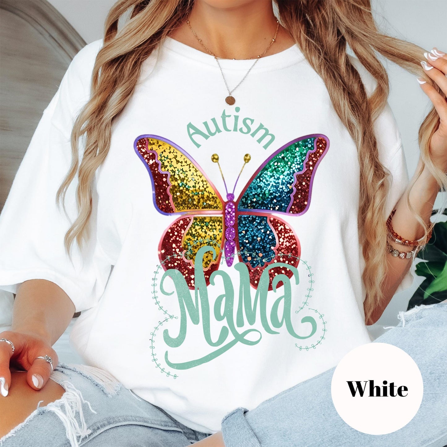 Autism Mama Shirt, Comfort Colors® Autism Awareness Shirt, Glitter Butterfly Mom Tee, Support Autism Mom Shirt, Colorful Proud Mama Tee