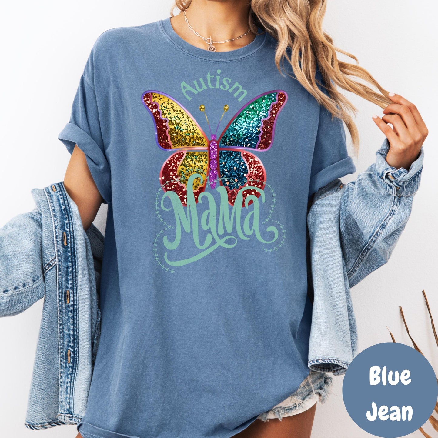 Autism Mama Shirt, Comfort Colors® Autism Awareness Shirt, Glitter Butterfly Mom Tee, Support Autism Mom Shirt, Colorful Proud Mama Tee