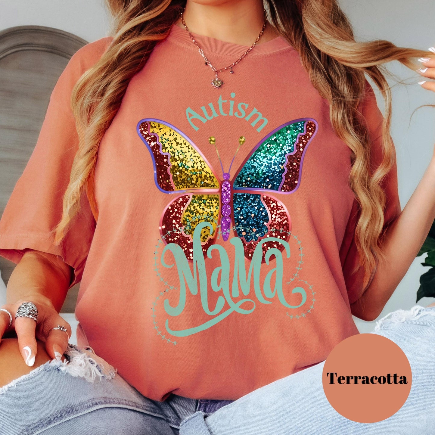Autism Mama Shirt, Comfort Colors® Autism Awareness Shirt, Glitter Butterfly Mom Tee, Support Autism Mom Shirt, Colorful Proud Mama Tee
