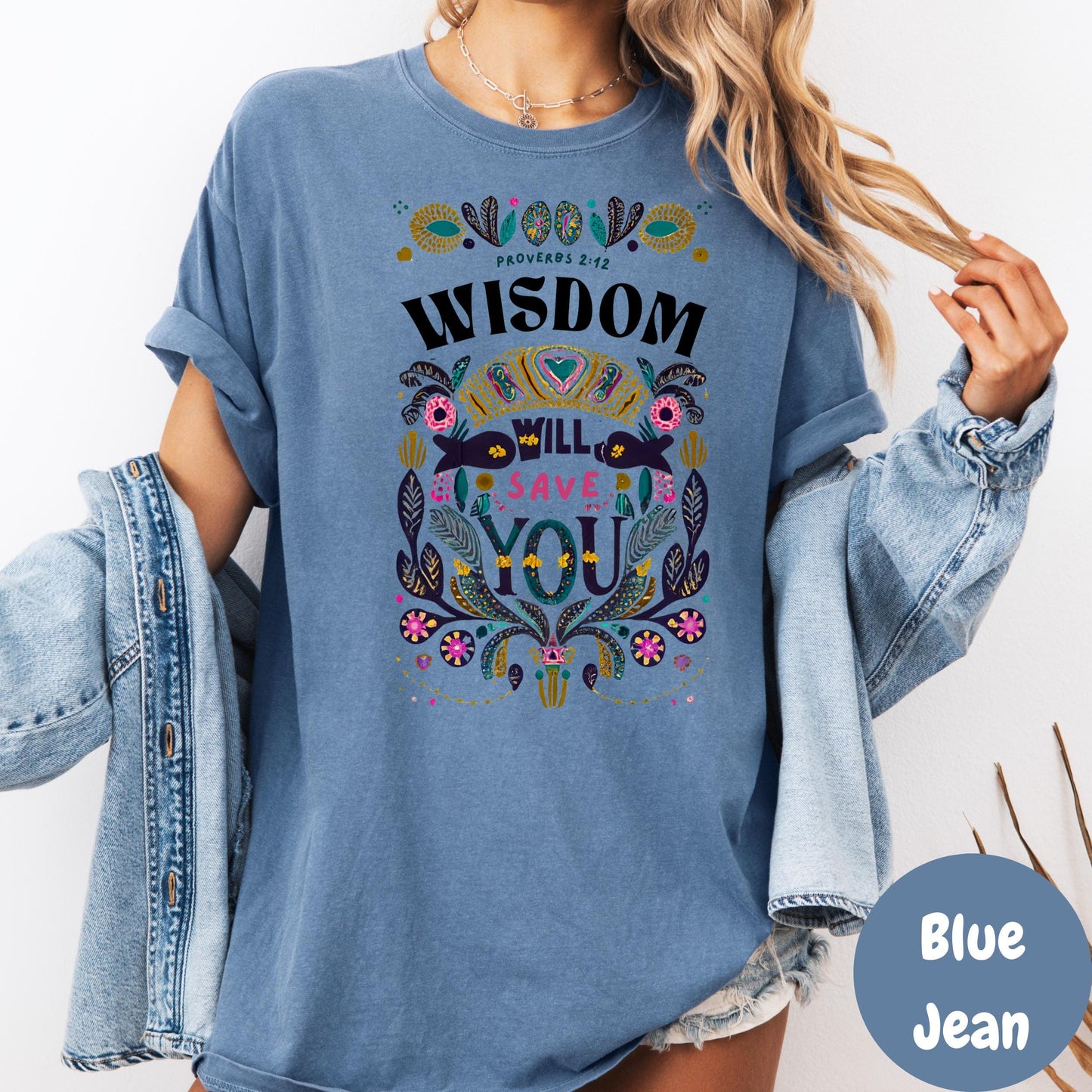 Wisdom Will Save You Shirt, Comfort Colors® Proverbs 2:12 Tee, Colorful Christian Shirt, Faith and Wisdom Floral Shirt, Scripture Tee