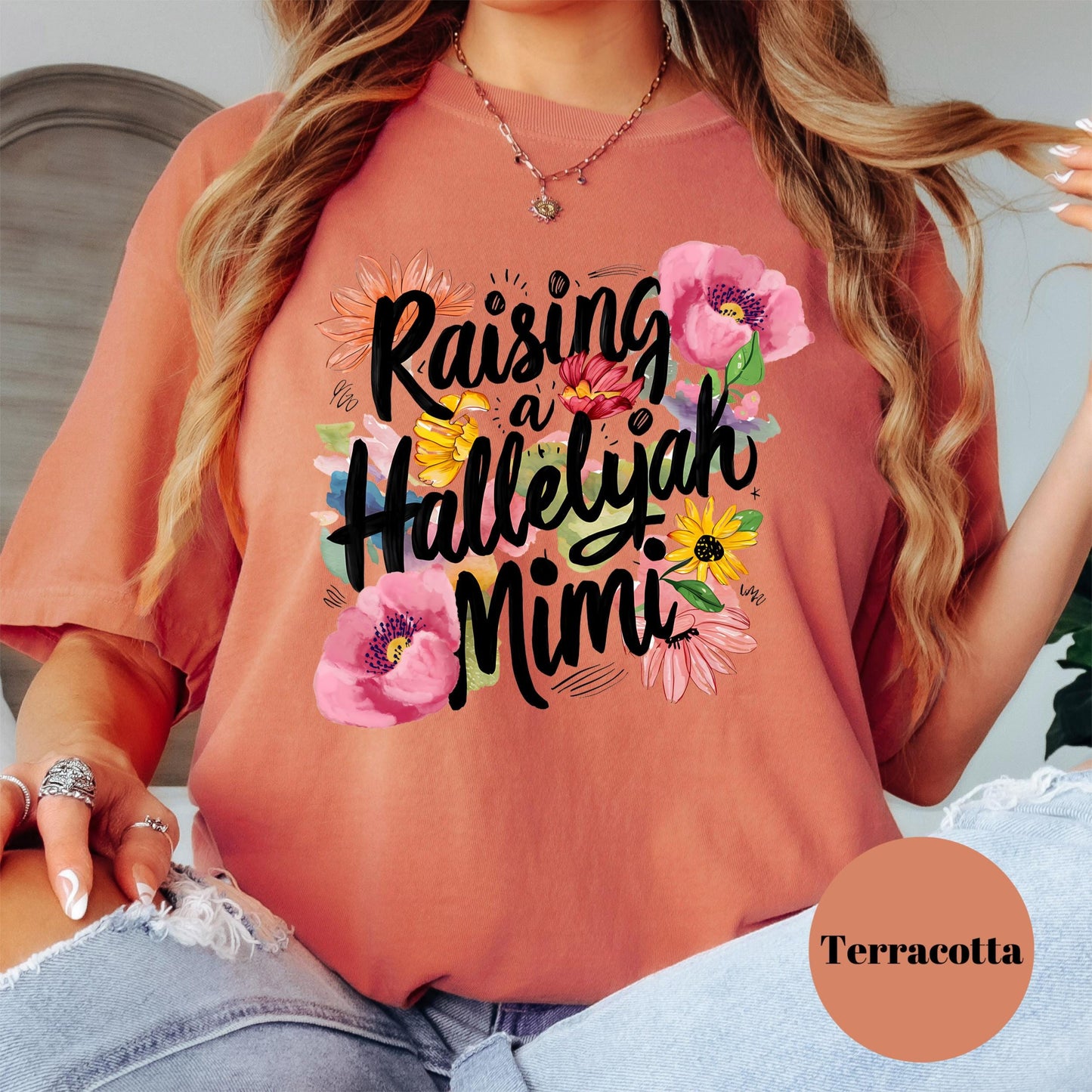 Raising a Hallelujah Mimi Shirt, Comfort Colors® Mimi Tee, Christian Grandmother Shirt, Faith-Based Floral Gift for Mimi, Praise Tee