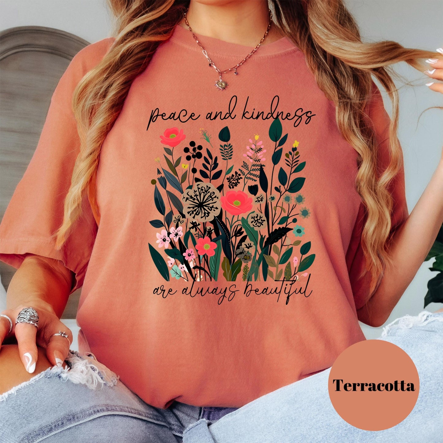 Peace and Kindness Shirt, Comfort Colors® Floral Tee, Positive Message Shirt, Inspirational Kindness Shirt, Mental Health Gift