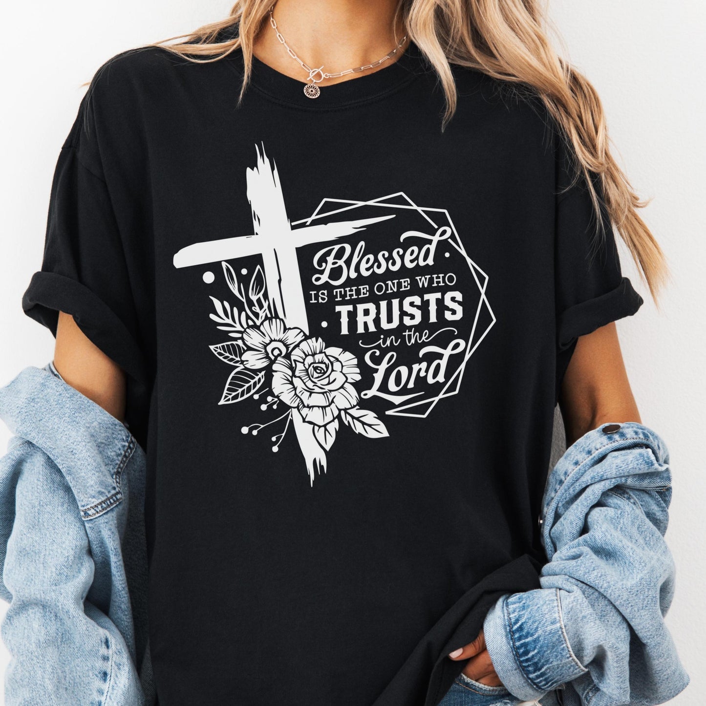 Blessed Trusts in the Lord Shirt, Comfort Colors® Christian Floral Cross Tee, Religious Shirt, Jeremiah 17:7 Shirt, Faith-Based Gift Tee