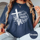 Blessed Trusts in the Lord Shirt, Comfort Colors® Christian Floral Cross Tee, Religious Shirt, Jeremiah 17:7 Shirt, Faith-Based Gift Tee