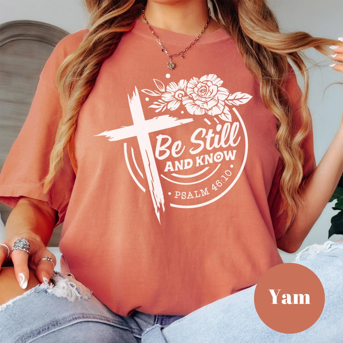 Be Still and Know Shirt, Comfort Colors® Psalm 46:10 Tee, Christian Faith Shirt, Bible Verse Shirt, Religious Graphic Tee Floral Cross Shirt