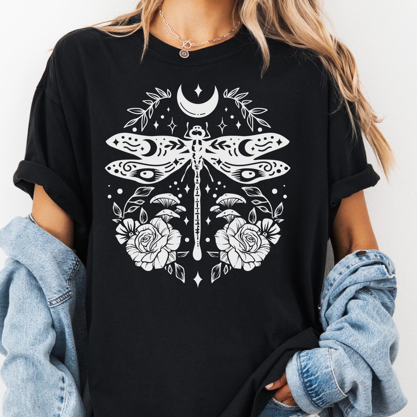Mystical Dragonfly Moon Shirt, Comfort Colors® Boho Graphic Tee, Spiritual Nature Shirt, Witchy Aesthetic Tee, Lunar Moth Shirt