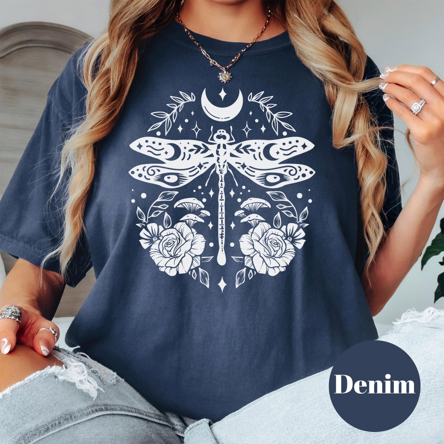 Mystical Dragonfly Moon Shirt, Comfort Colors® Boho Graphic Tee, Spiritual Nature Shirt, Witchy Aesthetic Tee, Lunar Moth Shirt